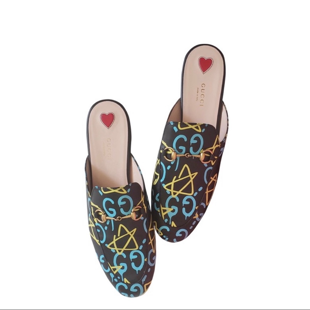 GUCCI Princetown Mules in Graffiti Pattern